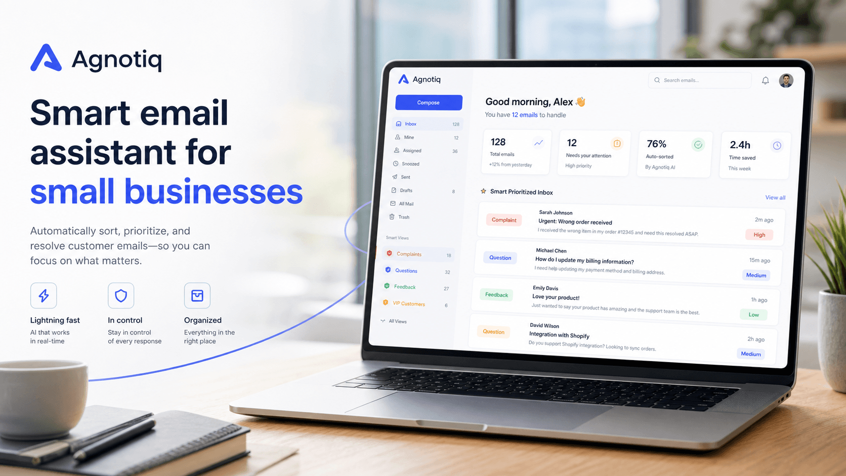 Email AI Agent inbox view sorting messages by priority across desktop and mobile.